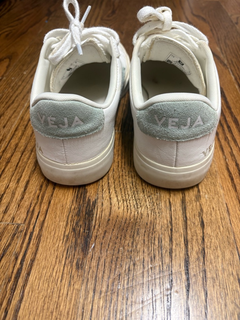 Veja White and Teal Leather Low-Top Sneakers - Picture 8 of 8